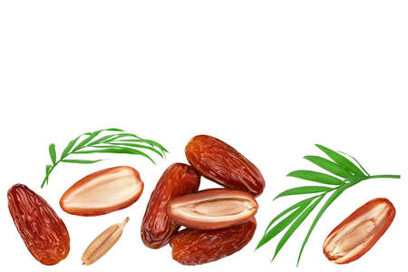 Dates isolated on white background . Top view with copy space for your text. Flat lay