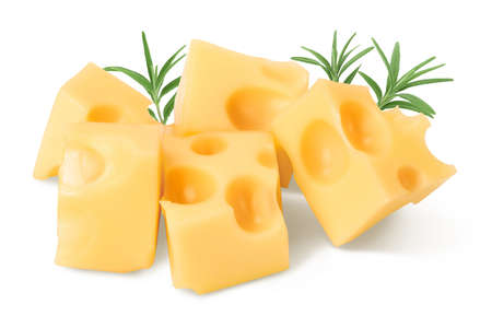 cubes of cheese isolated on white background