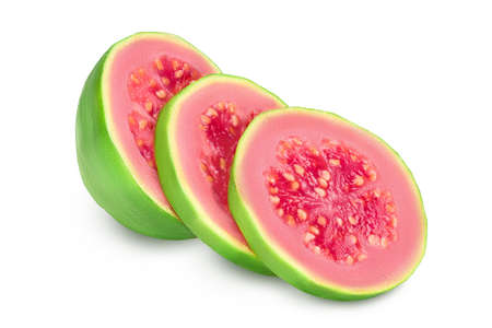 Guava fruit slices isolated on white background with and full depth of fieldの写真素材