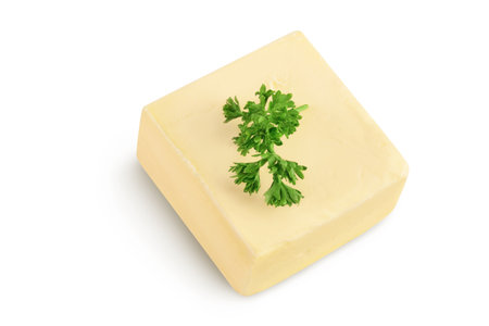butter isolated on white background . Top view. Flat layの写真素材