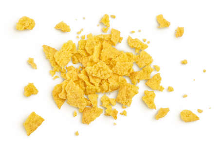 Potato chips isolated on white background with clipping path and full depth of field. Top view. Flat lay.の写真素材