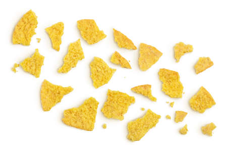 Potato chips isolated on white background with clipping path and full depth of field. Top view. Flat...