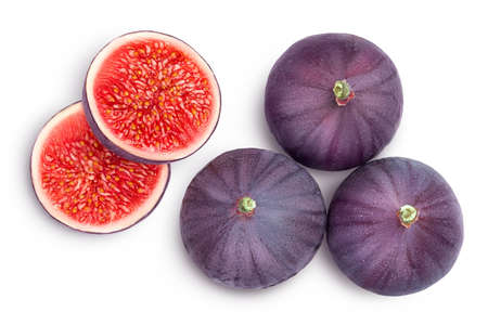 fig fruits isolated on white background with clipping path. Top view. Flat lay