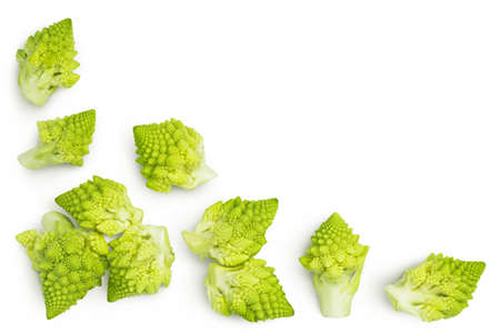 Romanesco broccoli cabbage or Roman Cauliflower isolated on white background with clipping path. Top view with copy space for your text. Flat layの写真素材