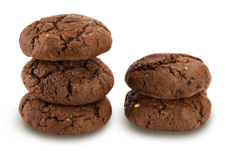 chocolate cookies isolated on white background with full depth of fieldの写真素材