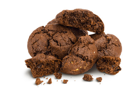 chocolate cookies isolated on white background with full depth of fieldの写真素材