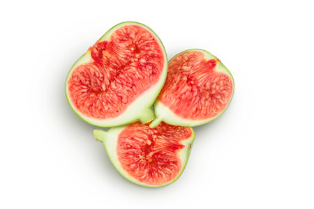 Ripe green fig fruit isolated on white background with full depth of field. Top view. Flat lay.の写真素材