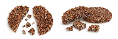 amaranth cookies with carob isolated on white background. Healthy food. Top view. Flat layの写真素材