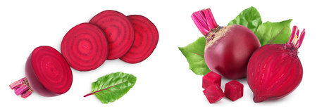 beetroot slices isolated on white background with full depth of field. Top view. Flat layの写真素材