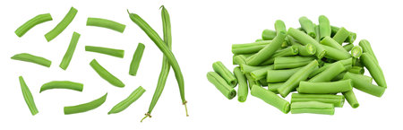 Green beans isolated on a white background , Top view. Flat layの写真素材