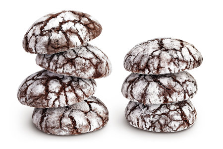 Chocolate brownie cookie isolated on white background with full depth of fieldの写真素材