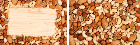 Mix of different nuts with copy space for your text. Top viewの写真素材