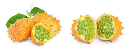 Kiwano or horned melon isolated on white backgroundの写真素材