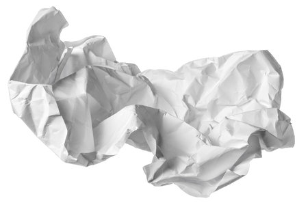 White crumpled paper ball isolated on white backgroundの写真素材