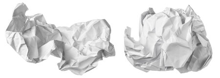 White crumpled paper ball isolated on white backgroundの写真素材