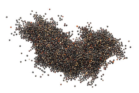 black quinoa seeds isolated on white background. Top view. Flat layの写真素材