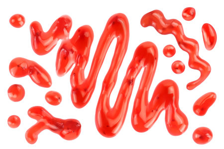 Red strawberry jam isolated on white background with full depth of field, Top view. Flat layの写真素材