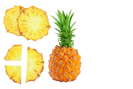 pineapple slices isolated on white background with with copy space for your text. Top view. Flat lay