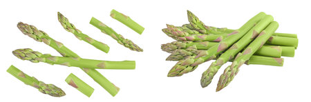 fresh asparagus isolated on white background. Top view. Flat lay.の写真素材