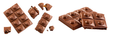 milk chocolate isolated on white background. Top view. Flat lay.
