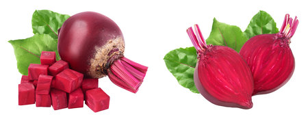 beetroot with diced isolated on white background with  full depth of field