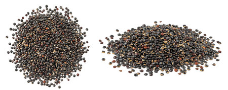 black quinoa seeds isolated on white background. Top view. Flat layの写真素材