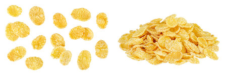Cornflakes isolated on white background. Top view. Flat lay.