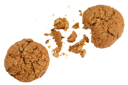 oatmeal cookies with flax, pumpkin and sunflower seeds with  full depth of field. Top view. Flat lay