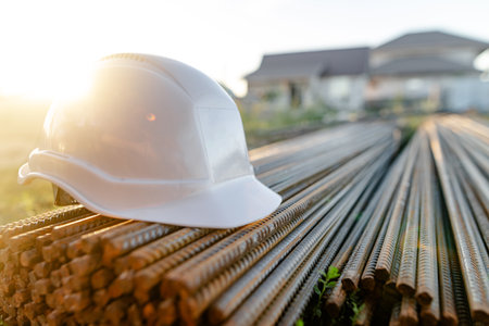 construction safety helmet at the construction site. protection concept at work. start of...
