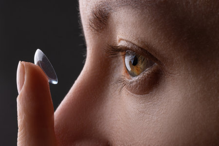 girl wearing soft contact lenses close-up macro, Beauty, vision, ophthalmologyの写真素材