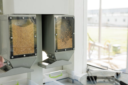 Automatic laboratory seed sorting machine for grain quality control, agricultural research, and food safety analysis.の写真素材