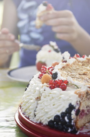 Summer cake, decorated with berriesの写真素材