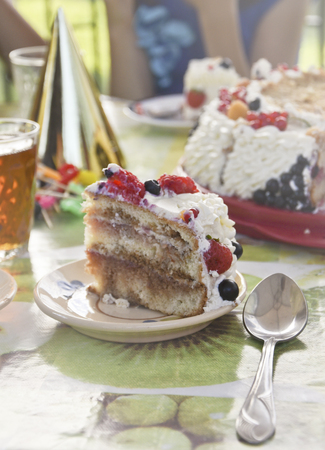 Summer cake, decorated with berriesの写真素材