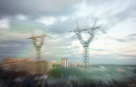 Blur abstract power line in the cityの写真素材