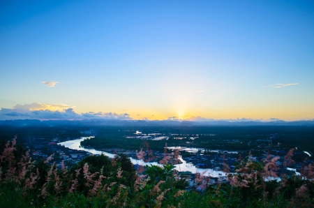 sunset at estuaryの写真素材