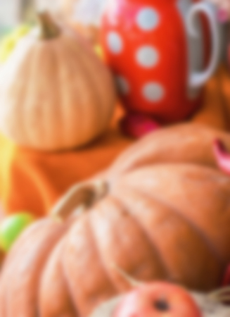 Autumn still life with pumpkin, yellow crop desk beautiful agriculture, soft focus, texture is blurredの写真素材