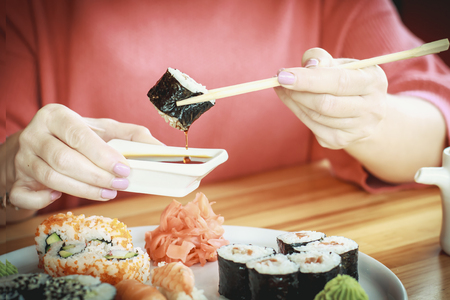 The best sushi rolls, Japanese cuisine. Various delicious sushi rolls.の写真素材