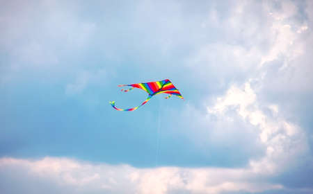 kite flying in the blue sky, summer festival, selective focusの写真素材