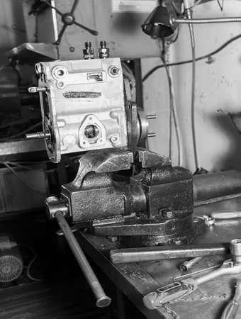 tools in the workshop of the repairman. Selective focus.の写真素材