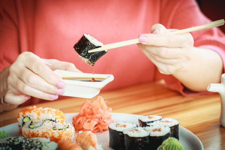 The best sushi rolls, Japanese cuisine. Various delicious sushi rolls.の写真素材