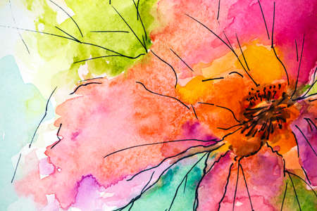 watercolor flower painting. watercolor floral background. card. wedding invitation template. flower card. impressionism style, paint strokes, art background. Modern Art. color of 2022の写真素材