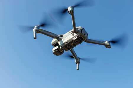 drone soaring in the sky. modern unmanned technologies.