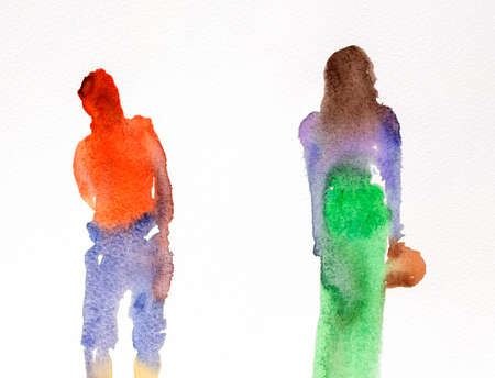 watercolor silhouettes of people. hand paintedの写真素材