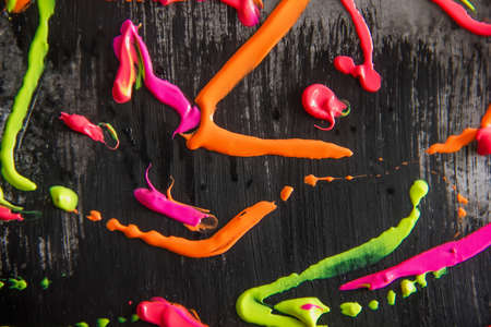 splashes and smears of colored paint paints on canvas. Abstract creative background - Imageの写真素材