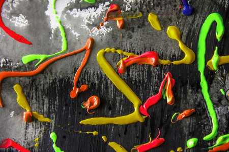 splashes and smears of colored paint paints on canvas. Abstract creative background - Imageの写真素材