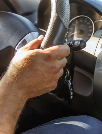 man driving fast on the road in the morning with selective focus. Travel background - Image