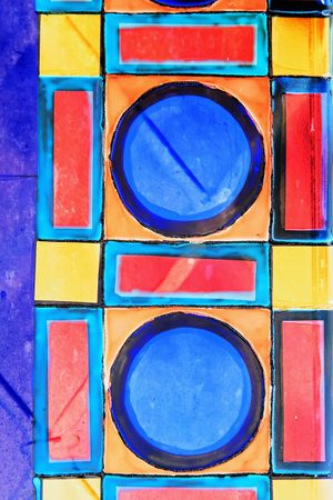 colored stained glass. Geometric patterns on glass. as texturesの写真素材