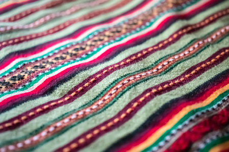Ukrainian towel as a texture. Fabric with Ukrainian ornament.Shallow depth of field. selective focusの写真素材