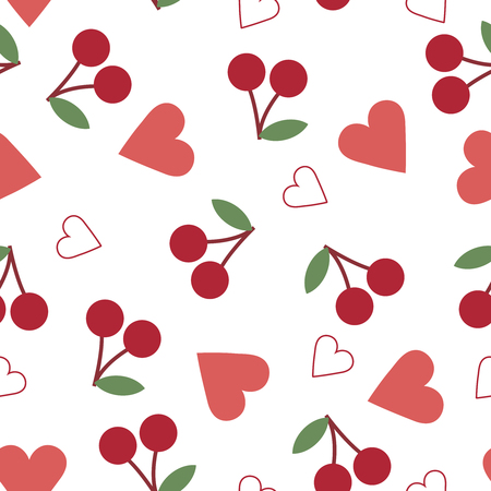 Vector illustration of seamless pattern with cherry and heartsのイラスト素材