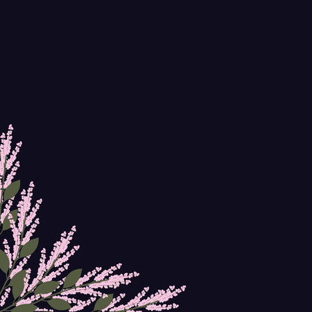 Vector floral corner. Floral decoration.  Pink flowers on dark backgroundのイラスト素材